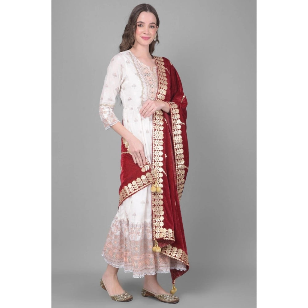 Women'S Velvet Gotta Patti Dupatta (Maroon, Length: 2.25 To 2.