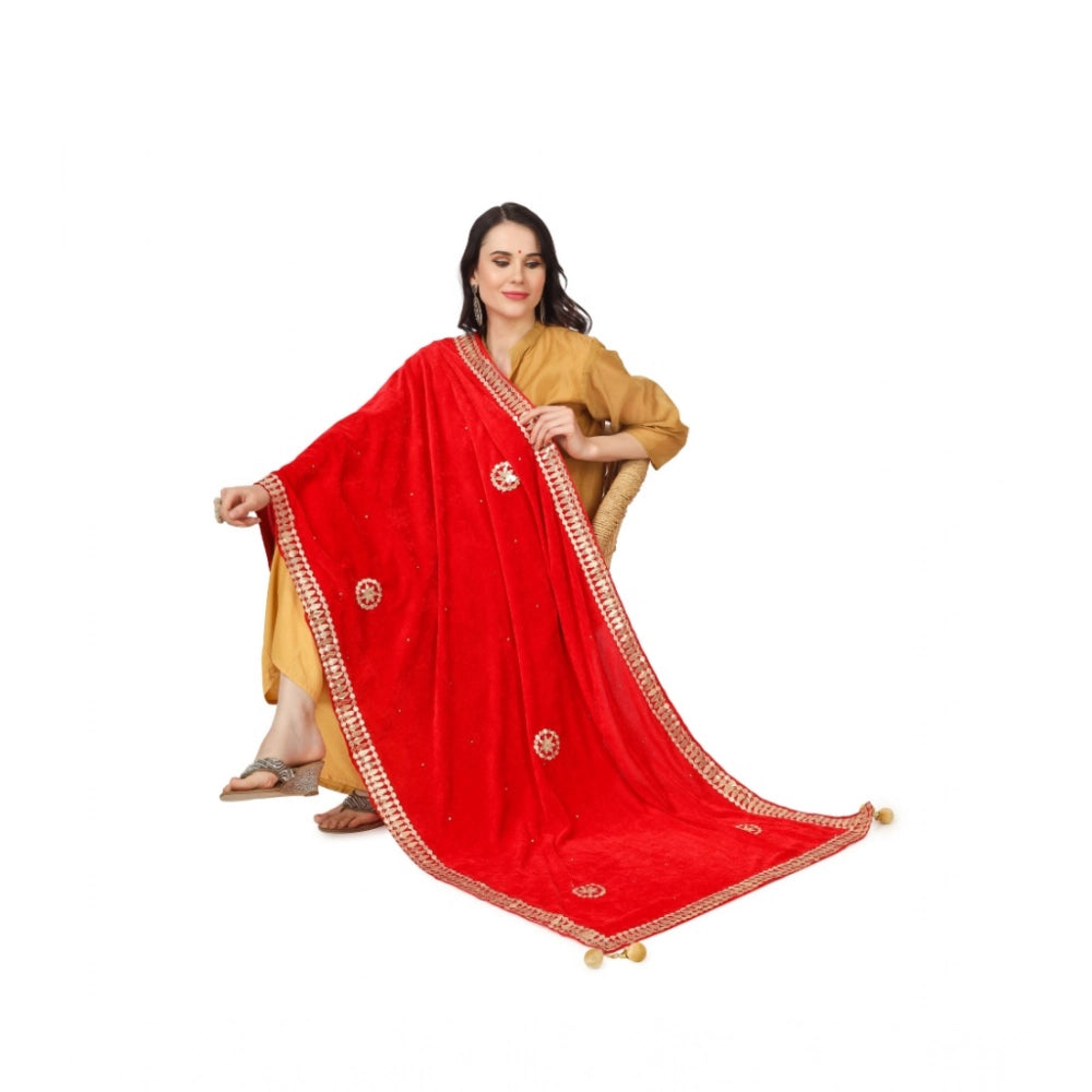 Women'S Velvet Gotta Patti Dupatta (Red, Length: 2.25 To 2.50
