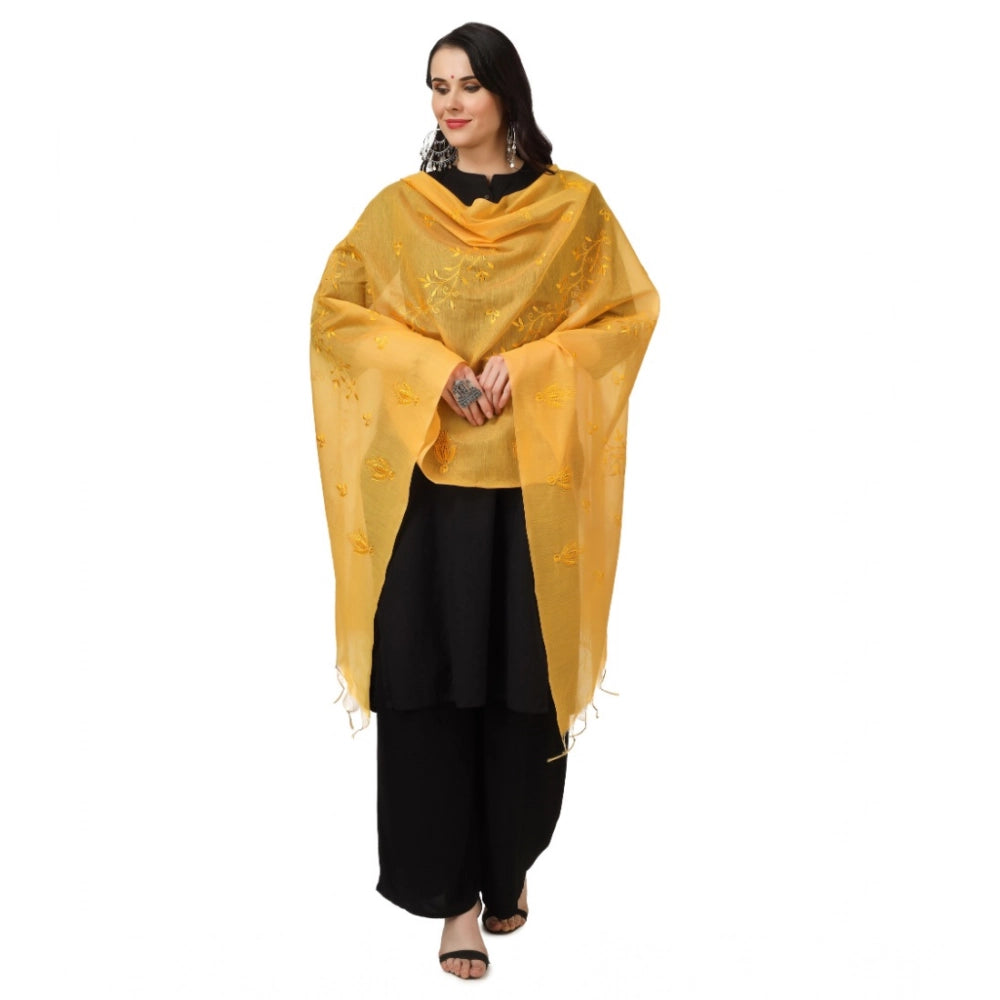 Women'S Cotton Embroidered Dupatta (Yellow, Length: 2.25 To 2.