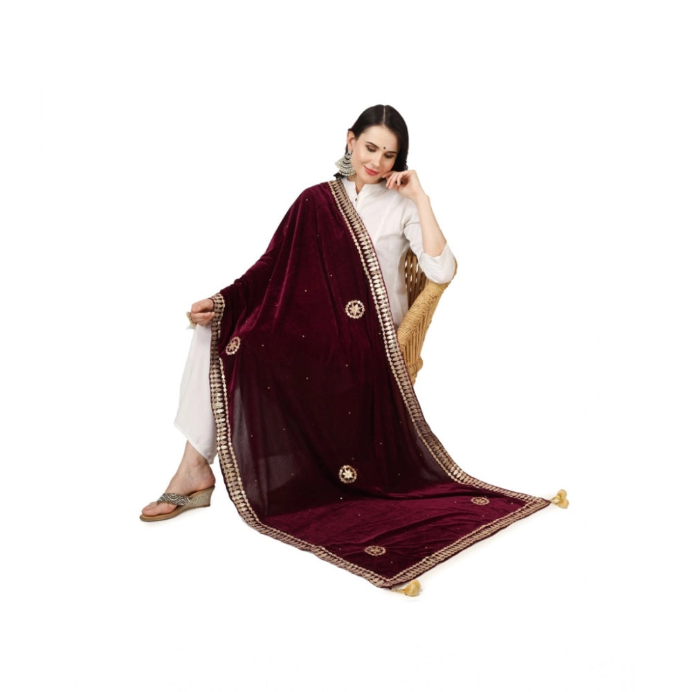 Women'S Velvet Gotta Patti Dupatta (Purple, Length: 2.25 To 2.
