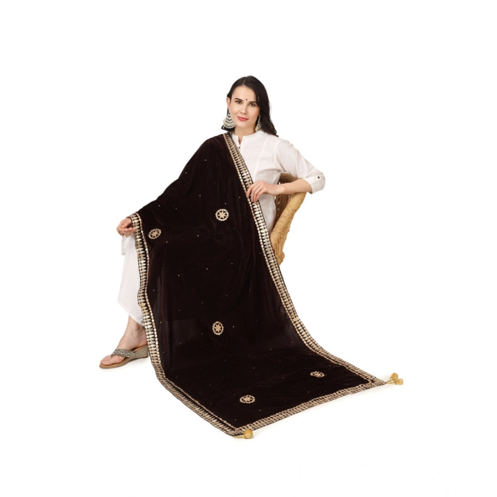 Women'S Velvet Gotta Patti Dupatta (Brown, Length: 2.25 To 2.5