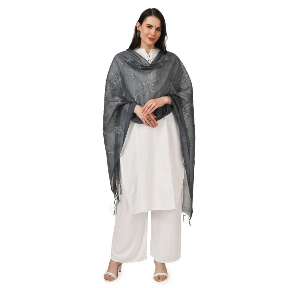 Women'S Cotton Embroidered Dupatta (Grey, Length: 2.25 To 2.50