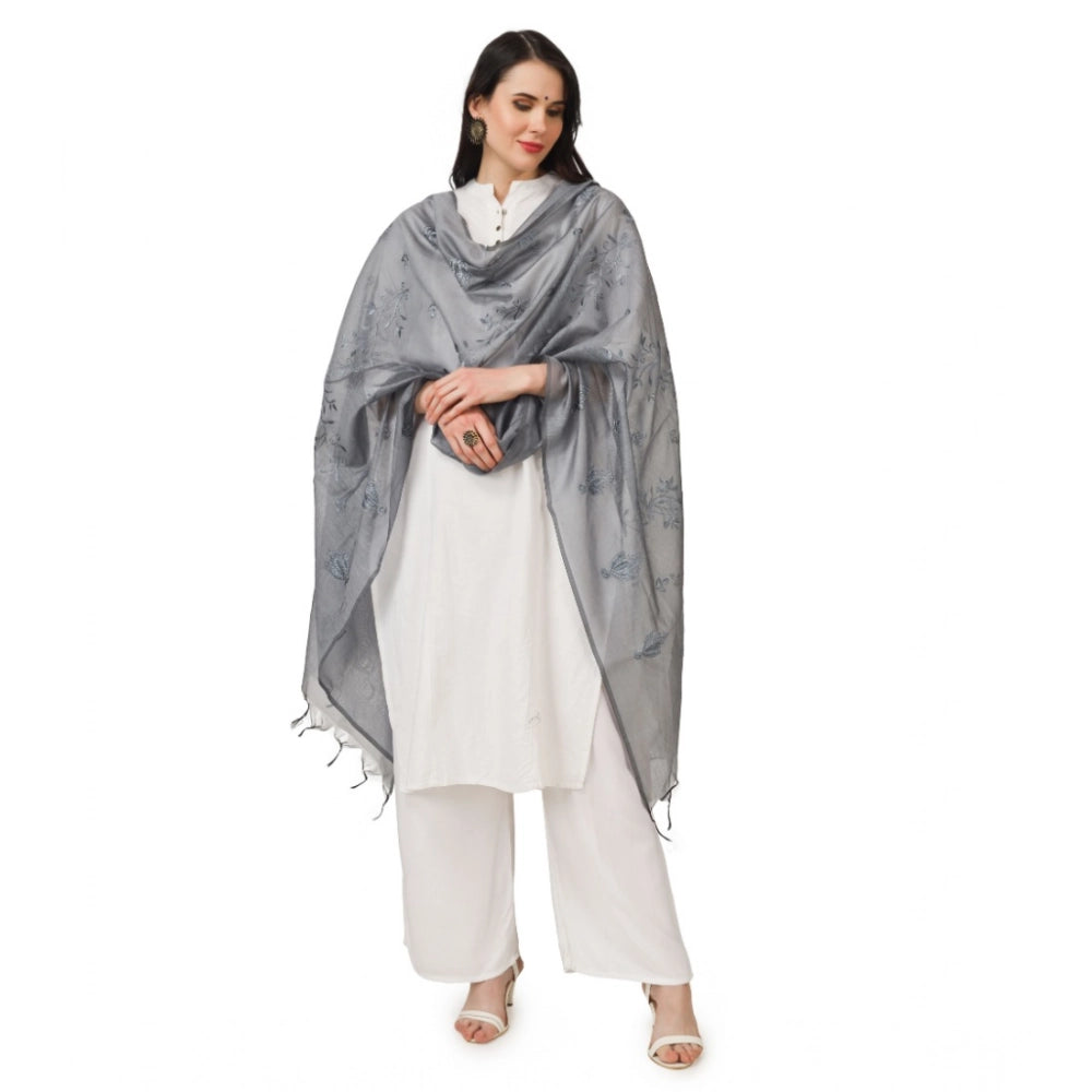 Women'S Cotton Embroidered Dupatta (Grey, Length: 2.25 To 2.50