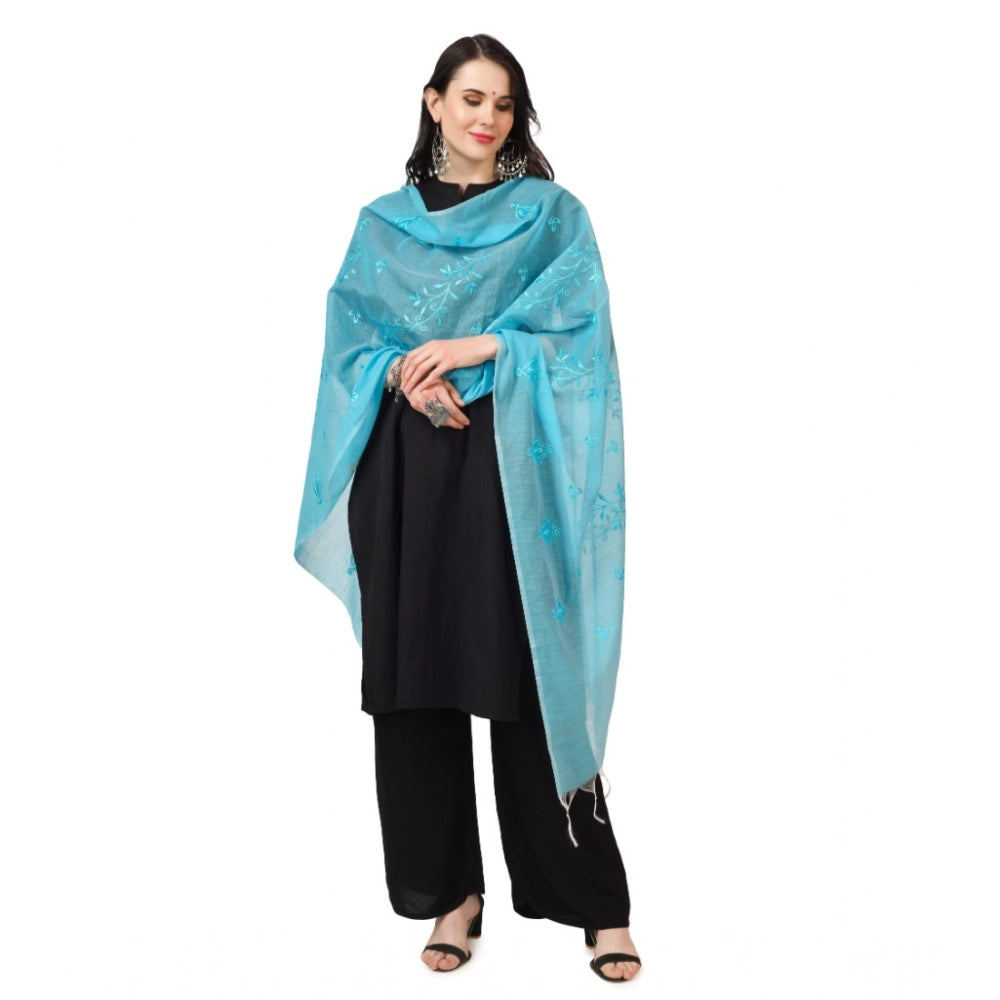 Women'S Cotton Embroidered Dupatta (Aqua Blue, Length: 2.25 To