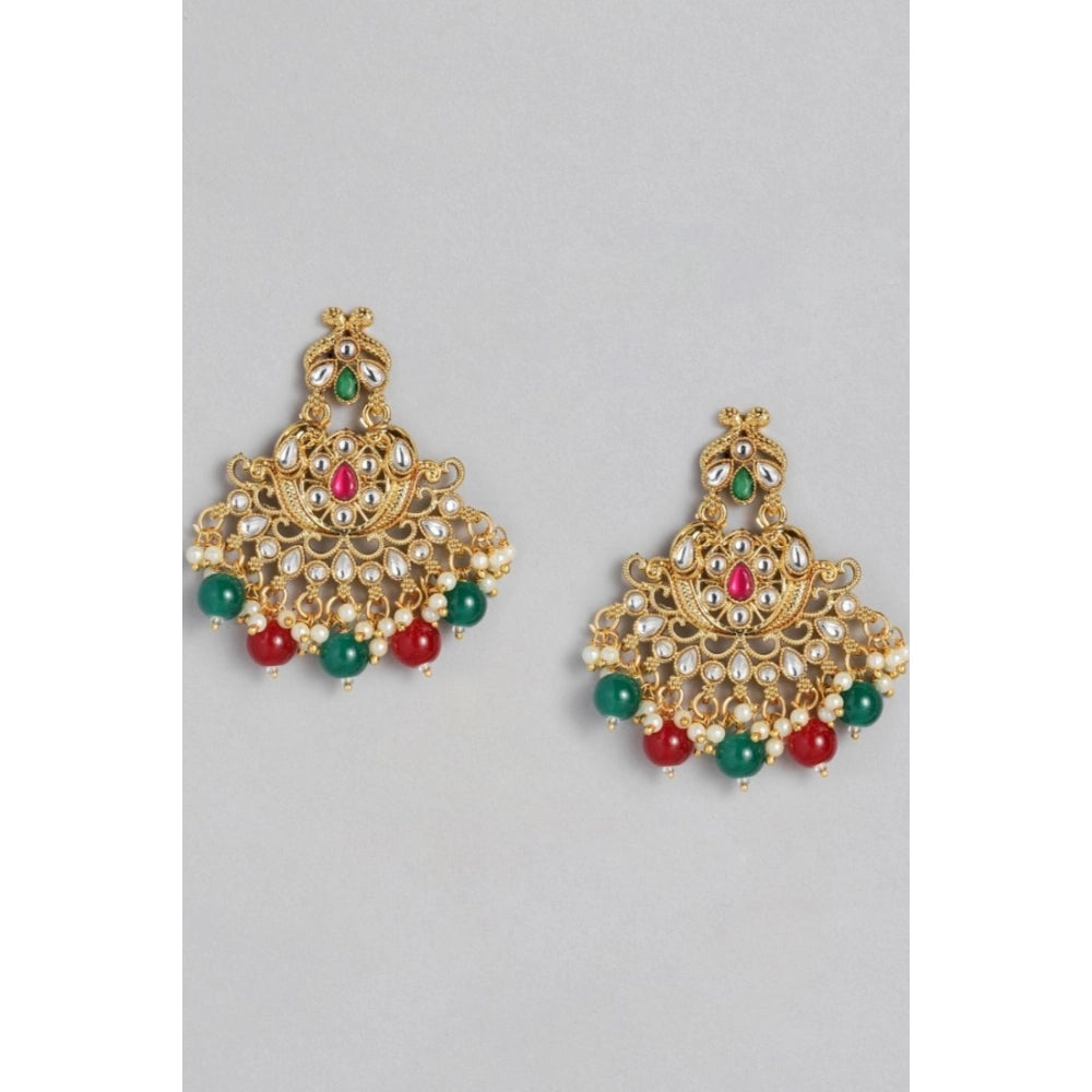 Women'S Rose Gold Plated Alloy Kundan Earrings &Amp; Mangtikka