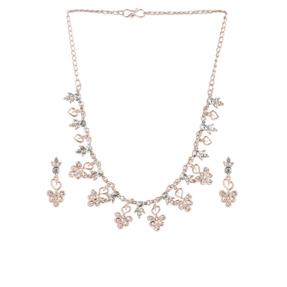 Women'S Rose Gold Plated Brass Necklace &Amp; Earings Set (Gol