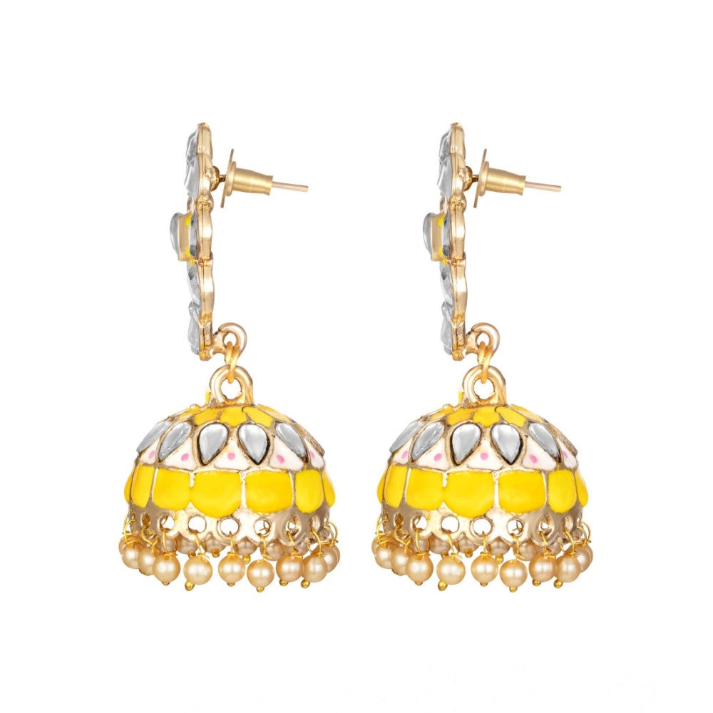 Women'S Rose Gold Plated Alloy Earrings (Yellow)