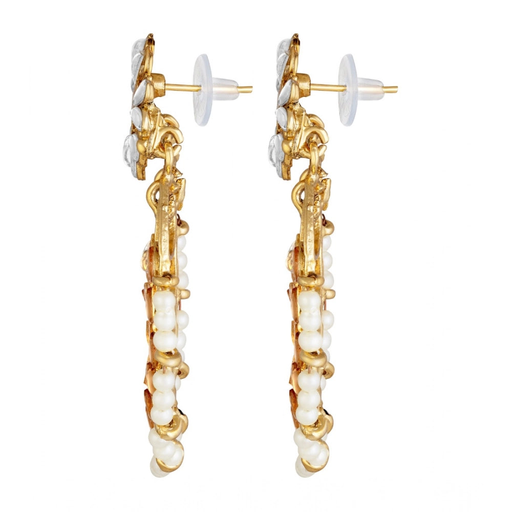 Women'S Rose Gold Plated Alloy Kundan Earrings &Amp; Mangtikka
