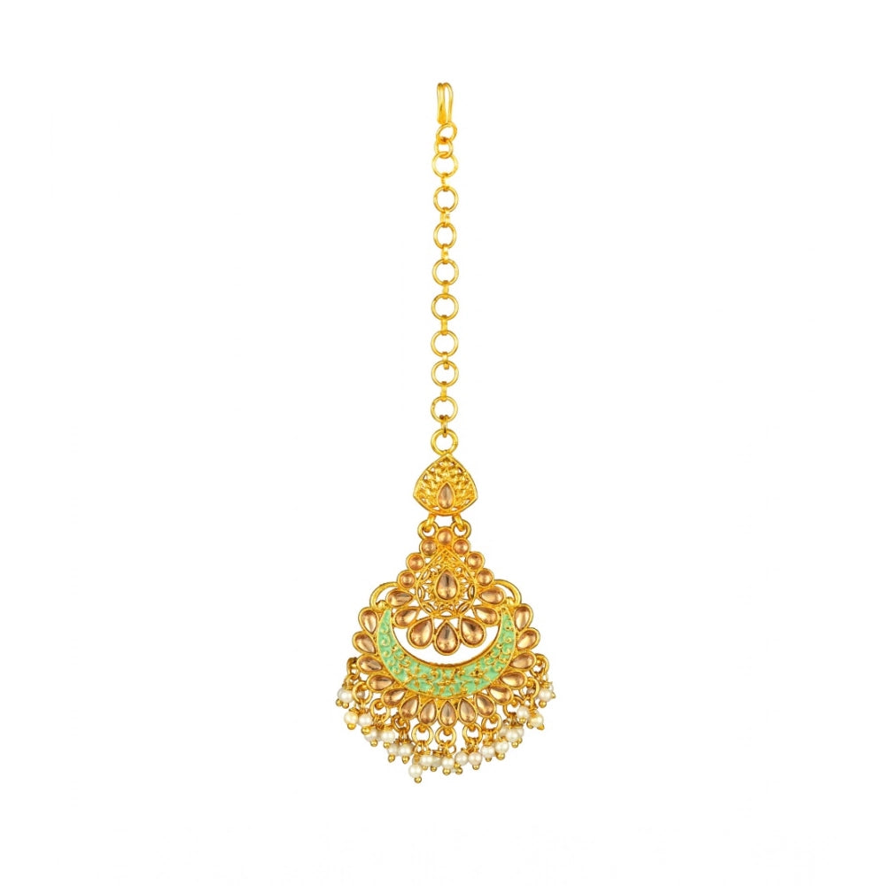 Women'S Rose Gold Plated Alloy Kundan Earrings &Amp; Mangtikka