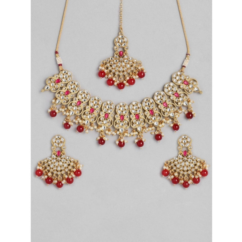 Women'S Rose Gold Plated Alloy Necklace &Amp; Earings Set (Red