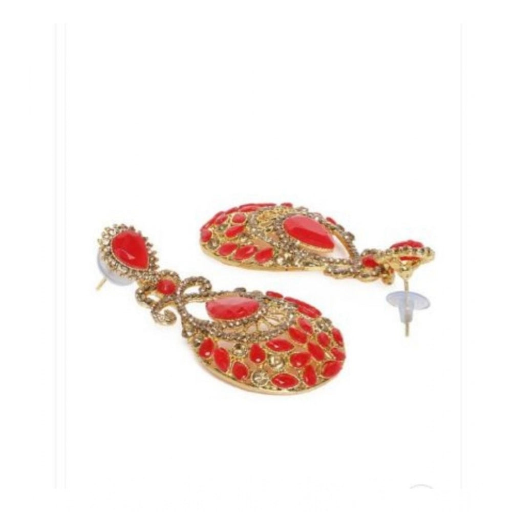 Women'S Rose Gold Plated Alloy Earrings (Gold &Amp; Red)