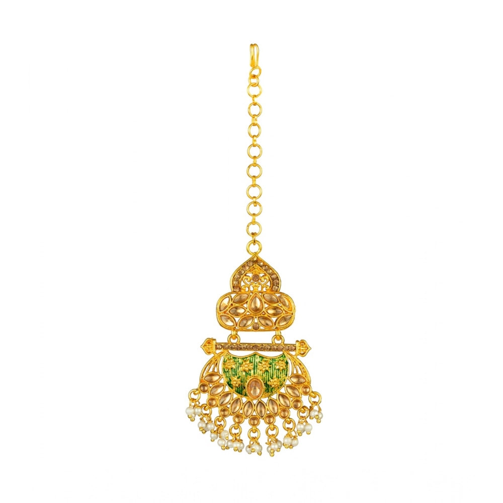 Women'S Rose Gold Plated Alloy Kundan Earrings &Amp; Mangtikka