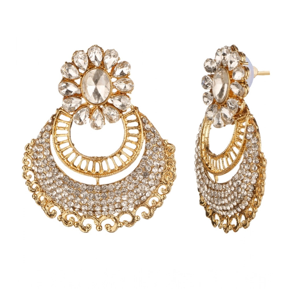 Women'S Rose Gold Plated Alloy Kundan Earrings &Amp; Mangtikka