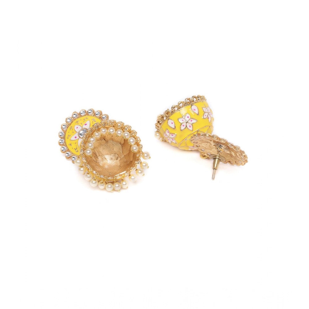 Women'S Rose Gold Plated Alloy Earrings (Yellow)