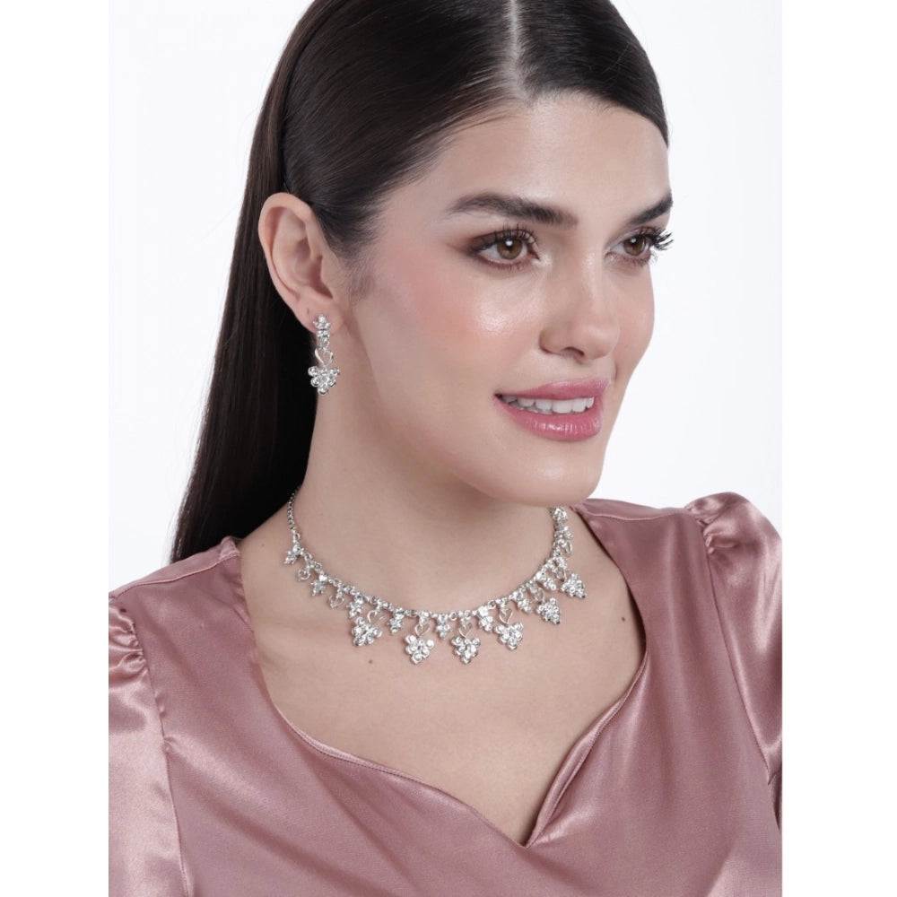 Women'S Rose Gold Plated Brass Necklace &Amp; Earings Set (Sil