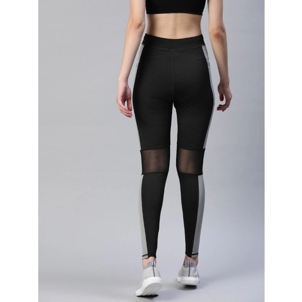 Women'S Polyster Solid Sport Leggings (Black &Amp; Grey)