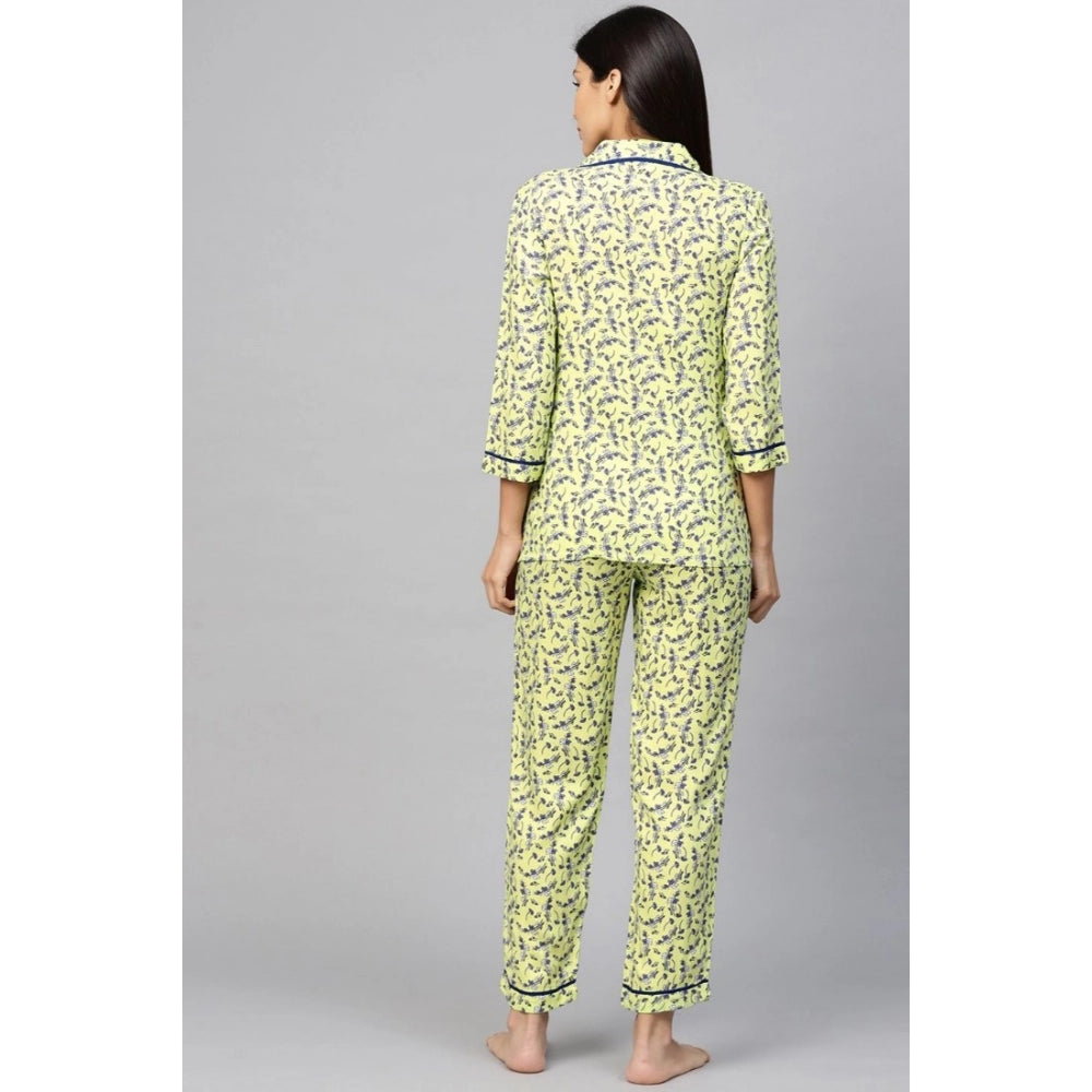 Women'S Casual 3/4 Sleeve Floral Printed Rayon Shirt With Pyja