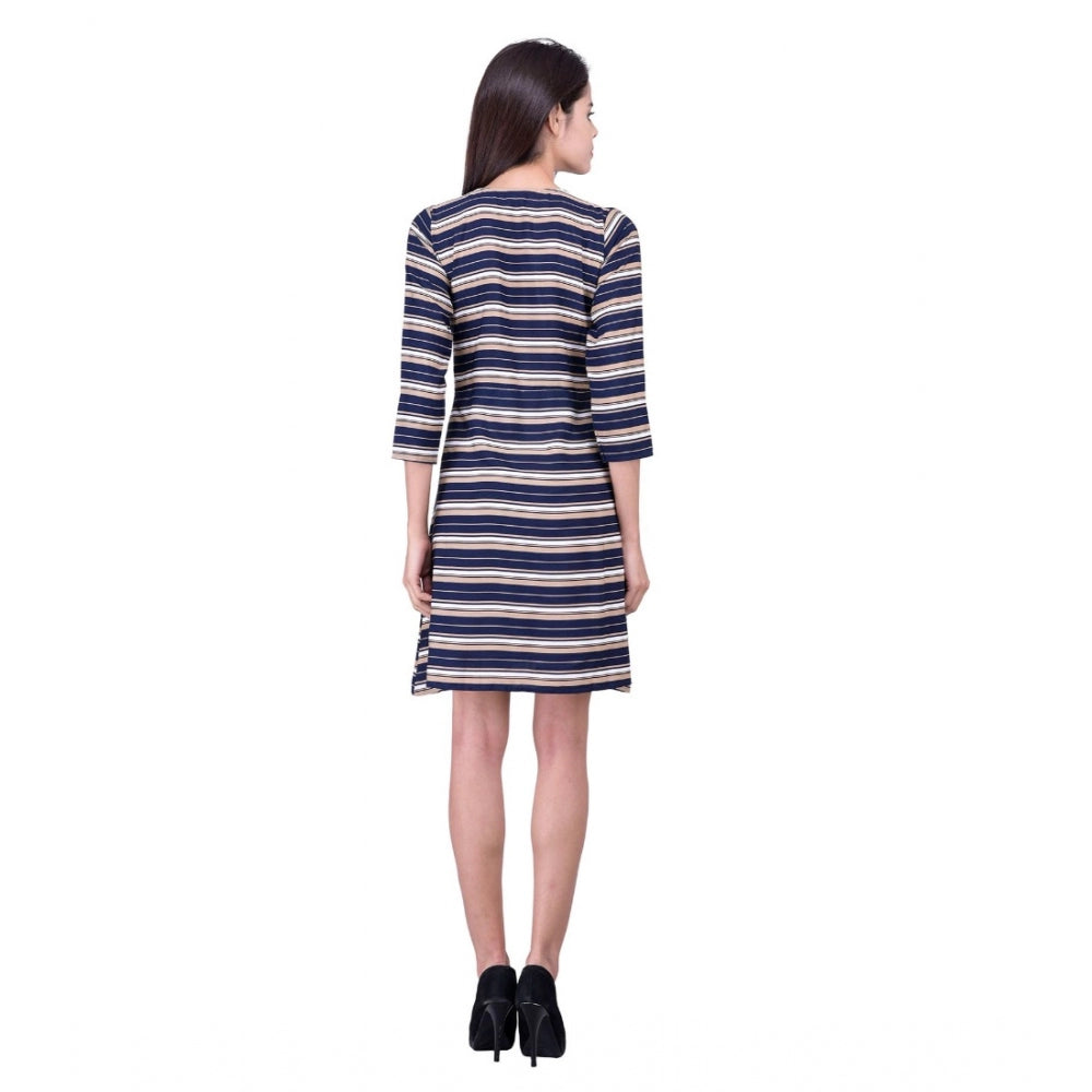 Women'S Cotton Blend Solid 3-4 Sleeve Dress (Blue)