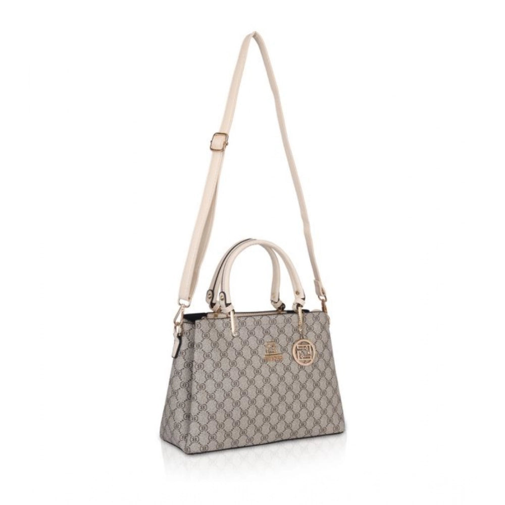 Women'S Faux Leather Printed Handbag (Beige)