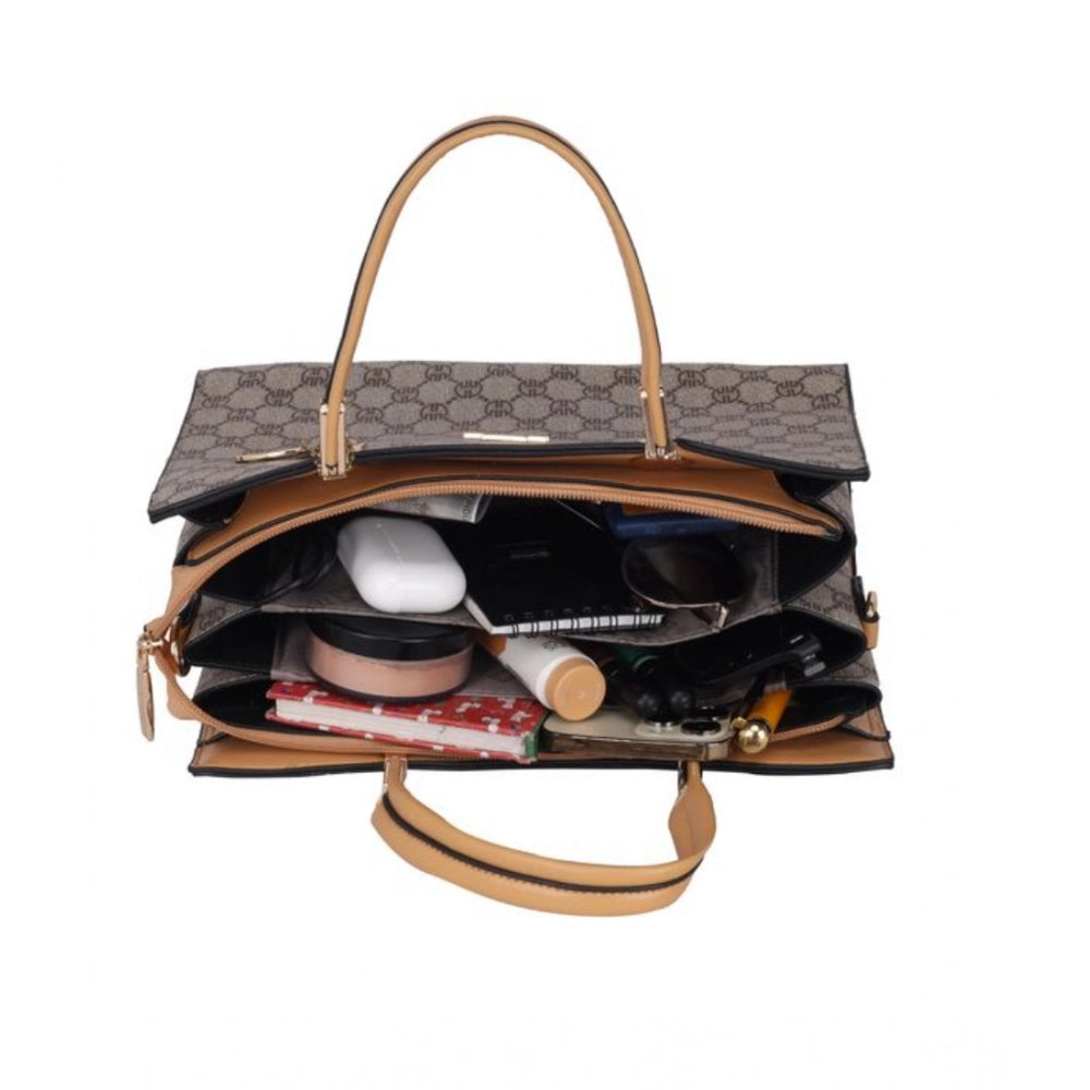 Women'S Faux Leather Printed Handbag (Camel)