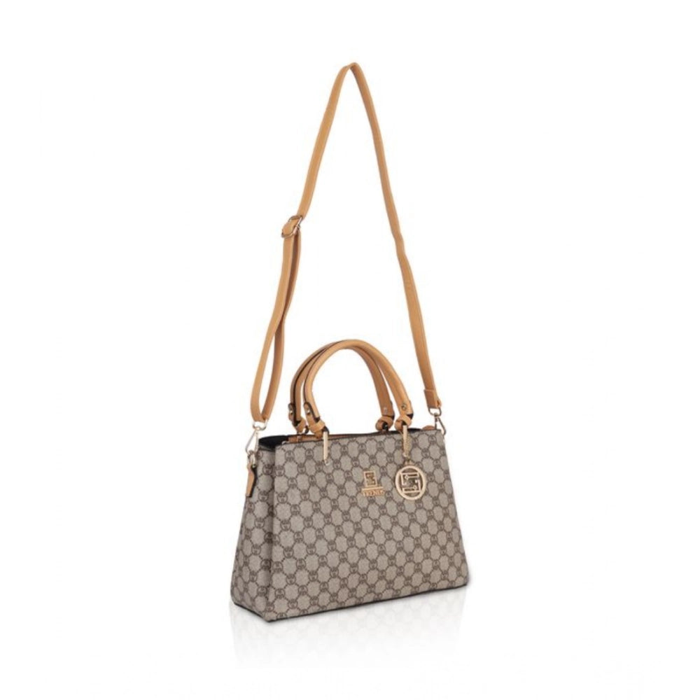 Women'S Faux Leather Printed Handbag (Camel)