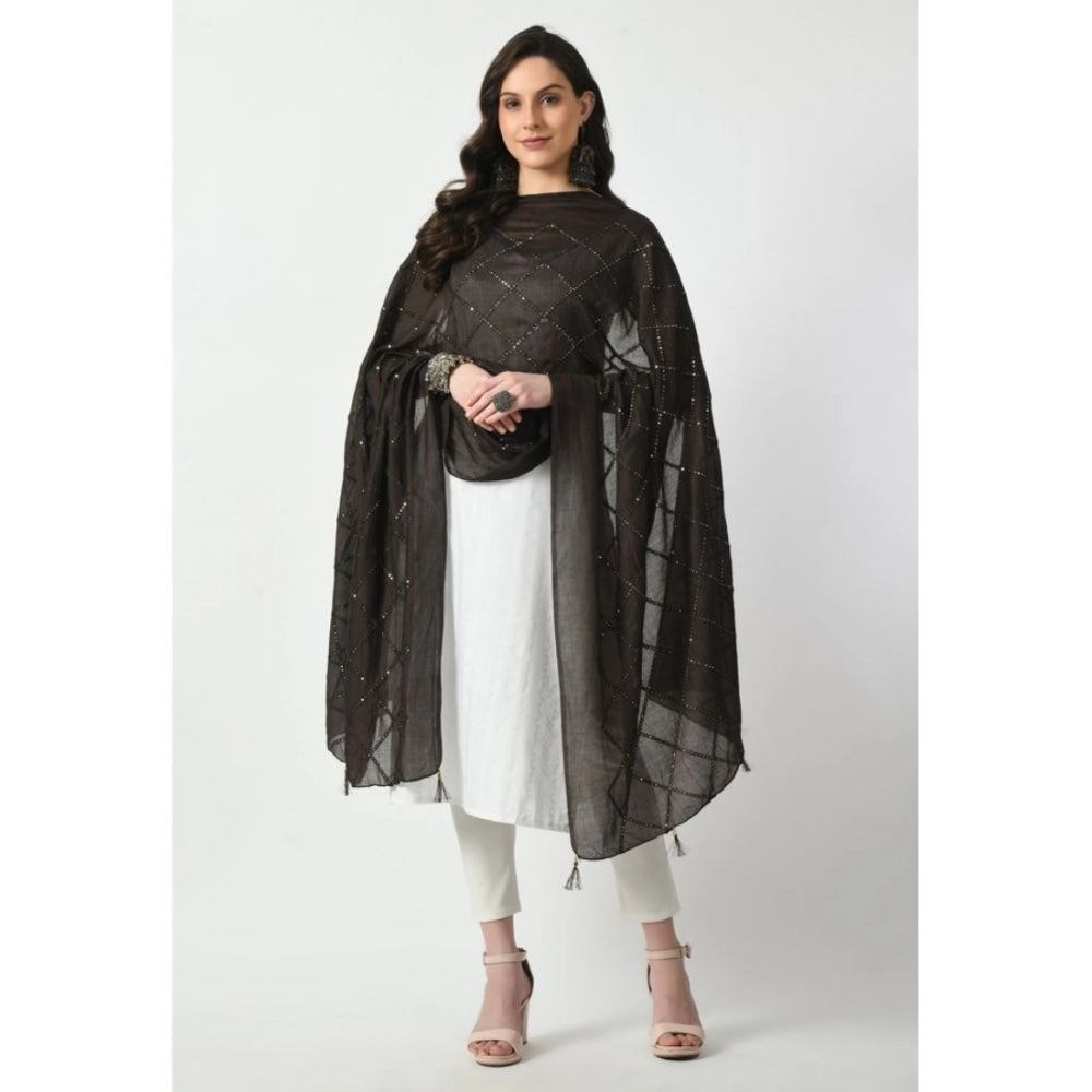 Women'S Chanderi Self Design Dupatta (Dark Browm, Length: Free