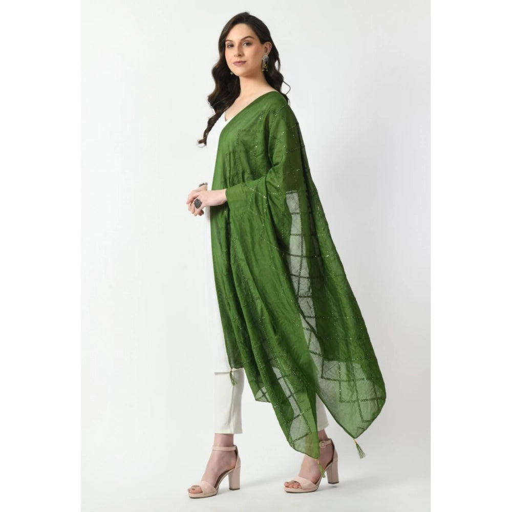 Women's Chanderi Self Design Dupatta (Mehandi, Length: Free Size)
