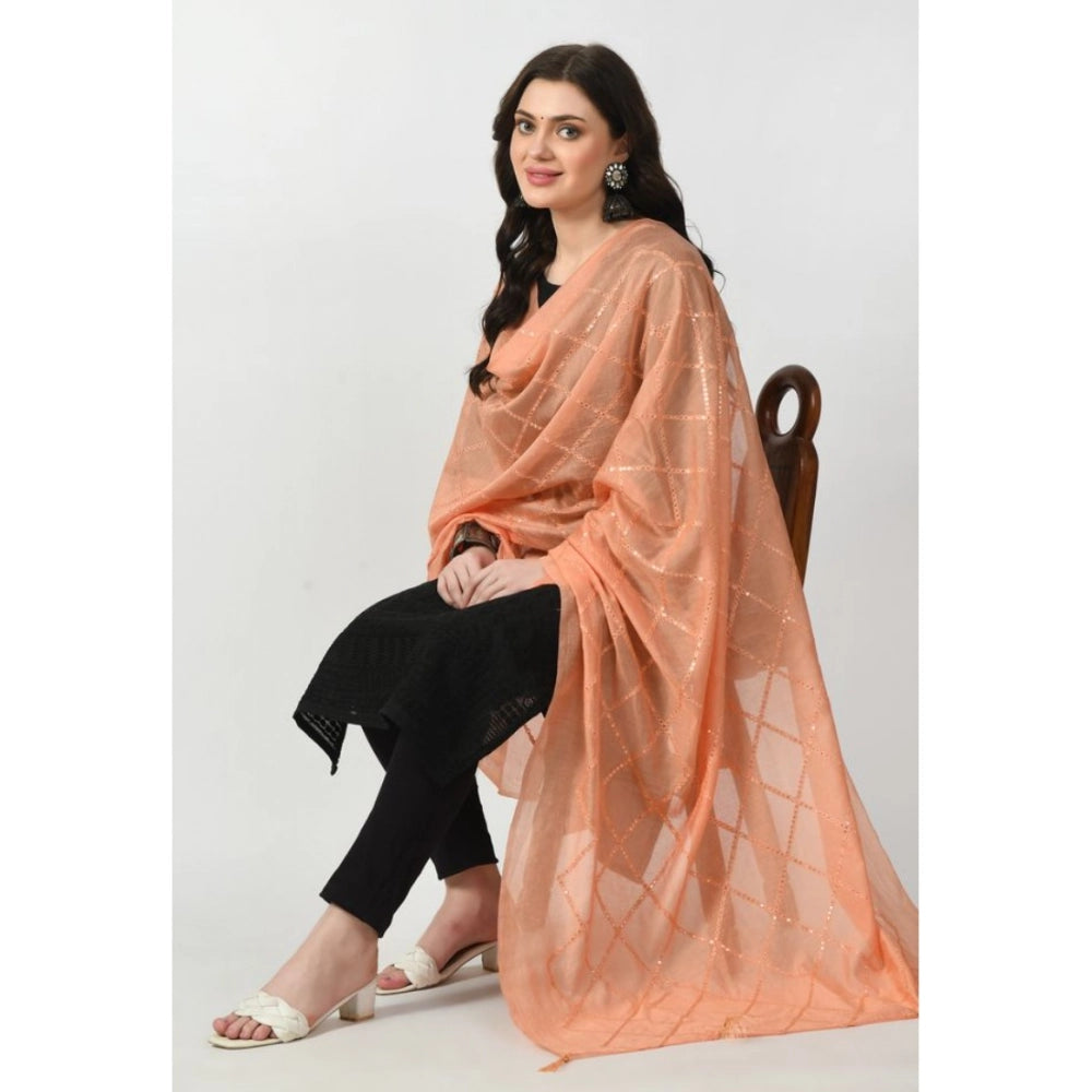 Women'S Chanderi Self Design Dupatta (Peach, Length: Free Size