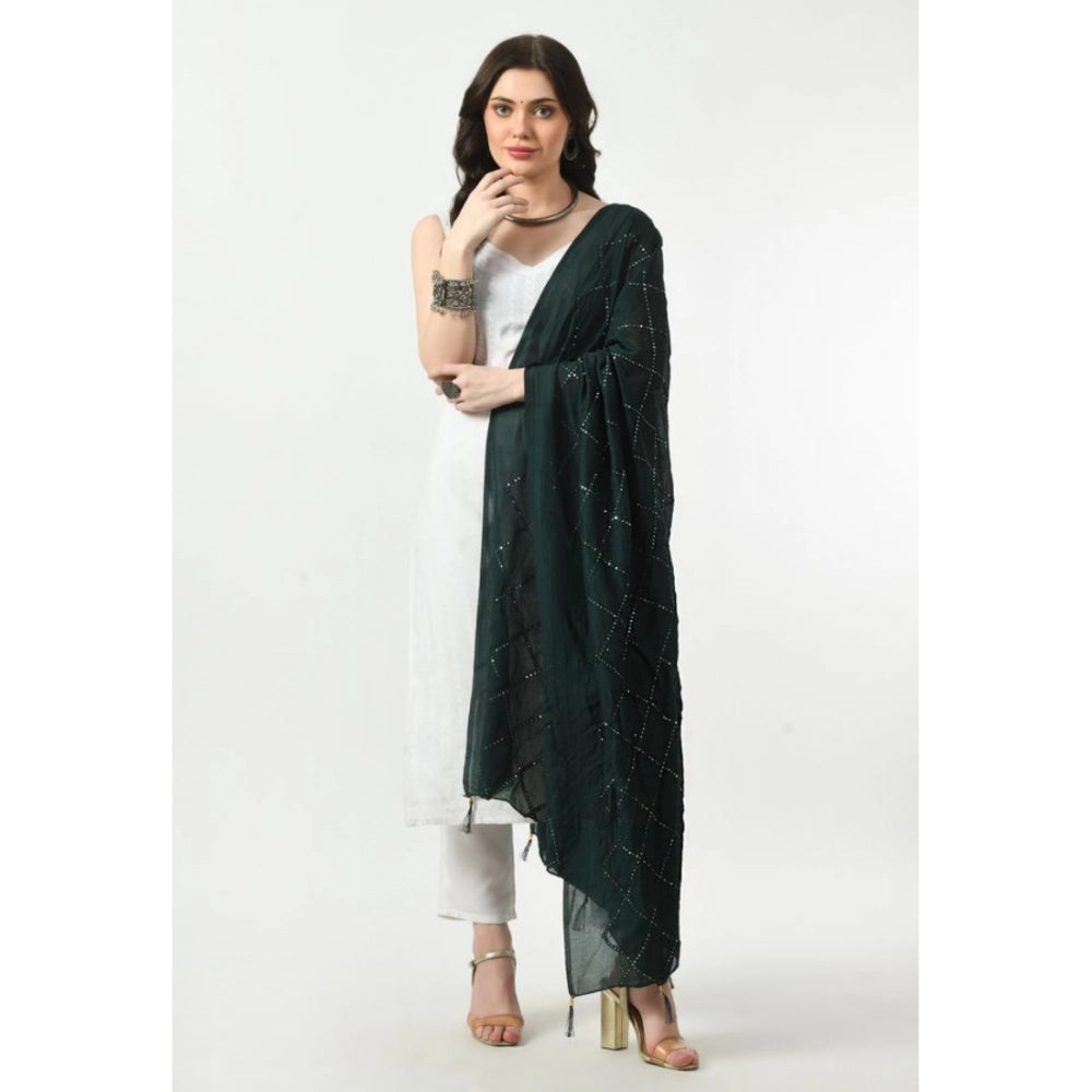 Women'S Chanderi Self Design Dupatta (Green, Length: Free Size