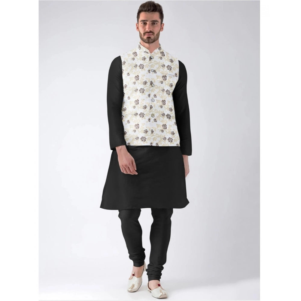 Men'S Jacquard Printed Full Sleeve Waistcoat (Beige)