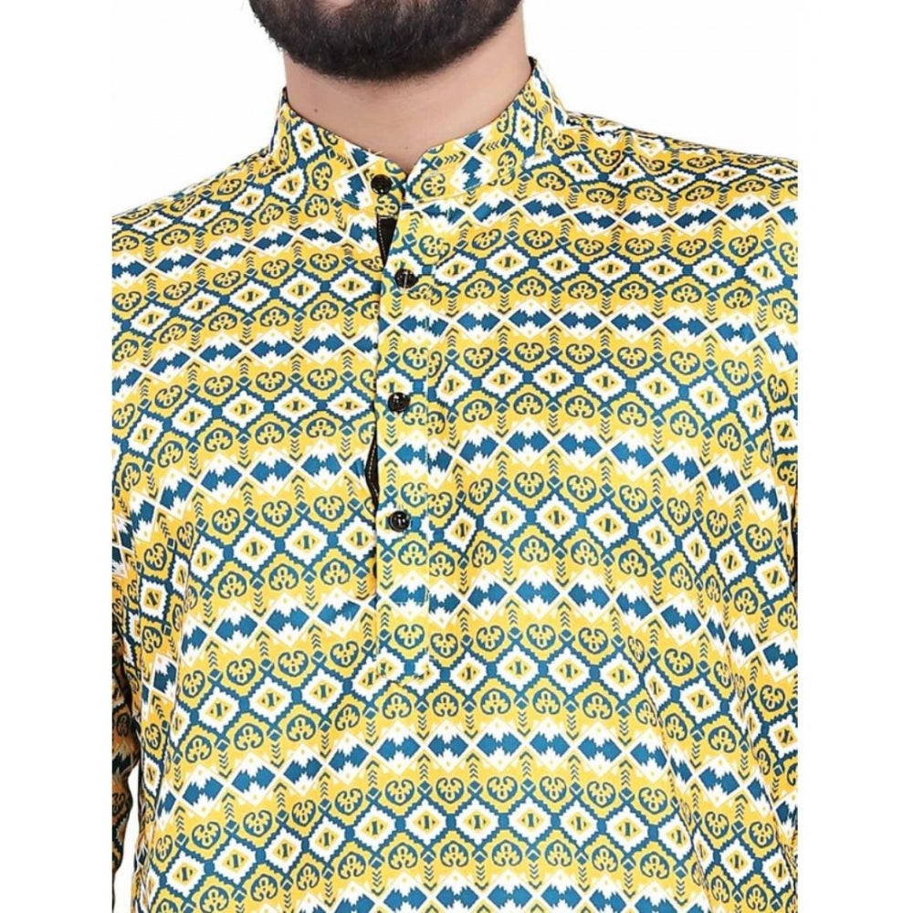 Men'S Cotton Blended Printed Full Sleeve Shortkurta (Multicolo