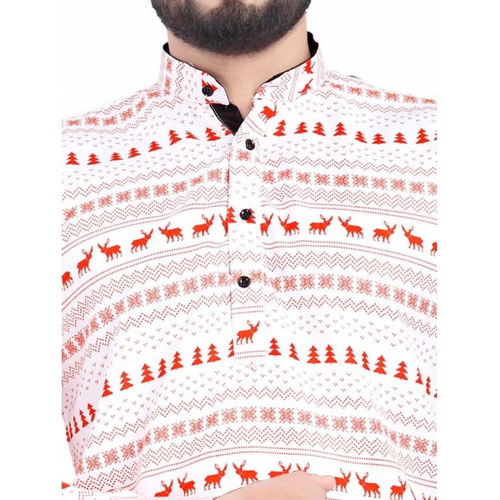 Men'S Cotton Blended Printed Full Sleeve Shortkurta (Multicolo