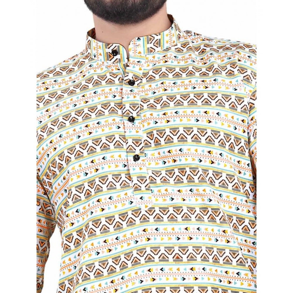 Men'S Cotton Blended Printed Full Sleeve Shortkurta (Multicolo