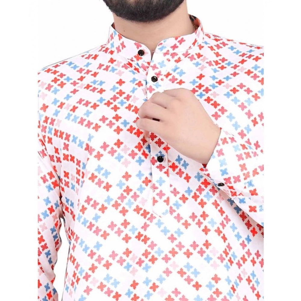 Men'S Cotton Blended Printed Full Sleeve Shortkurta (Multicolo