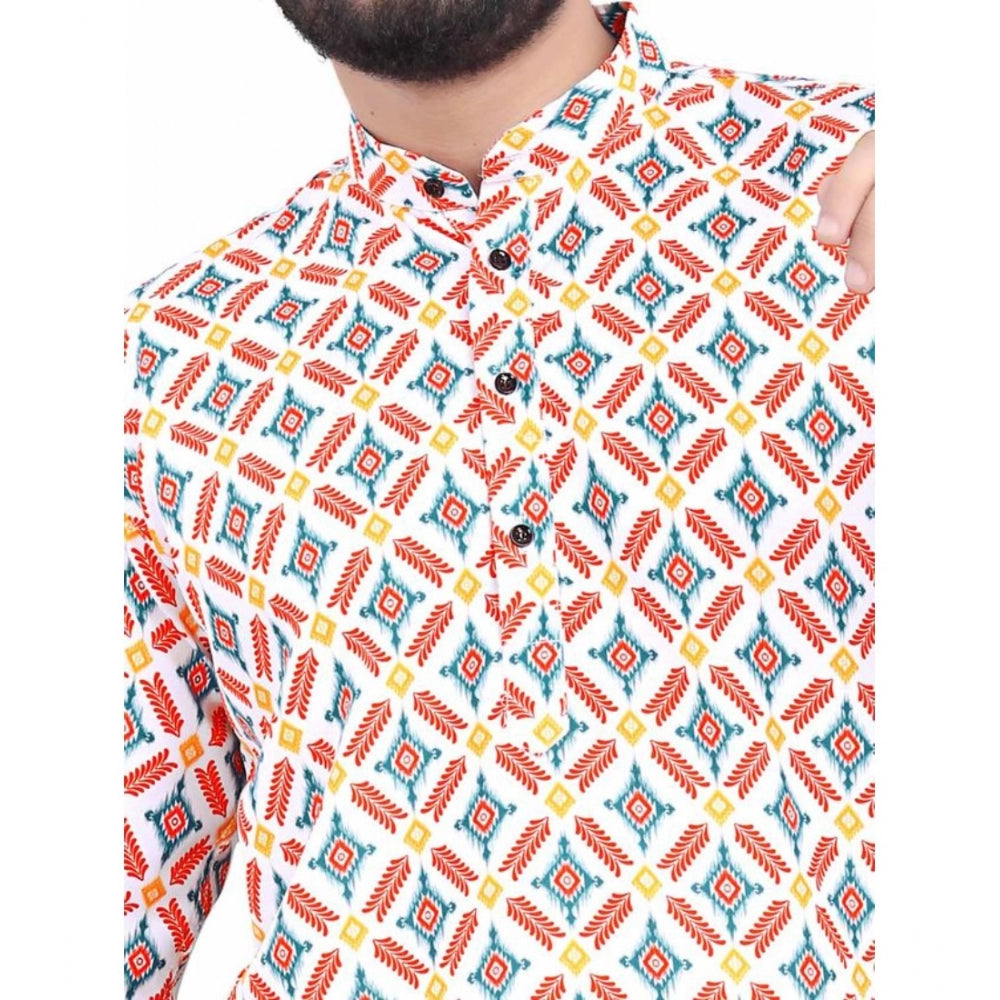 Men'S Cotton Blended Printed Full Sleeve Shortkurta (Multicolo