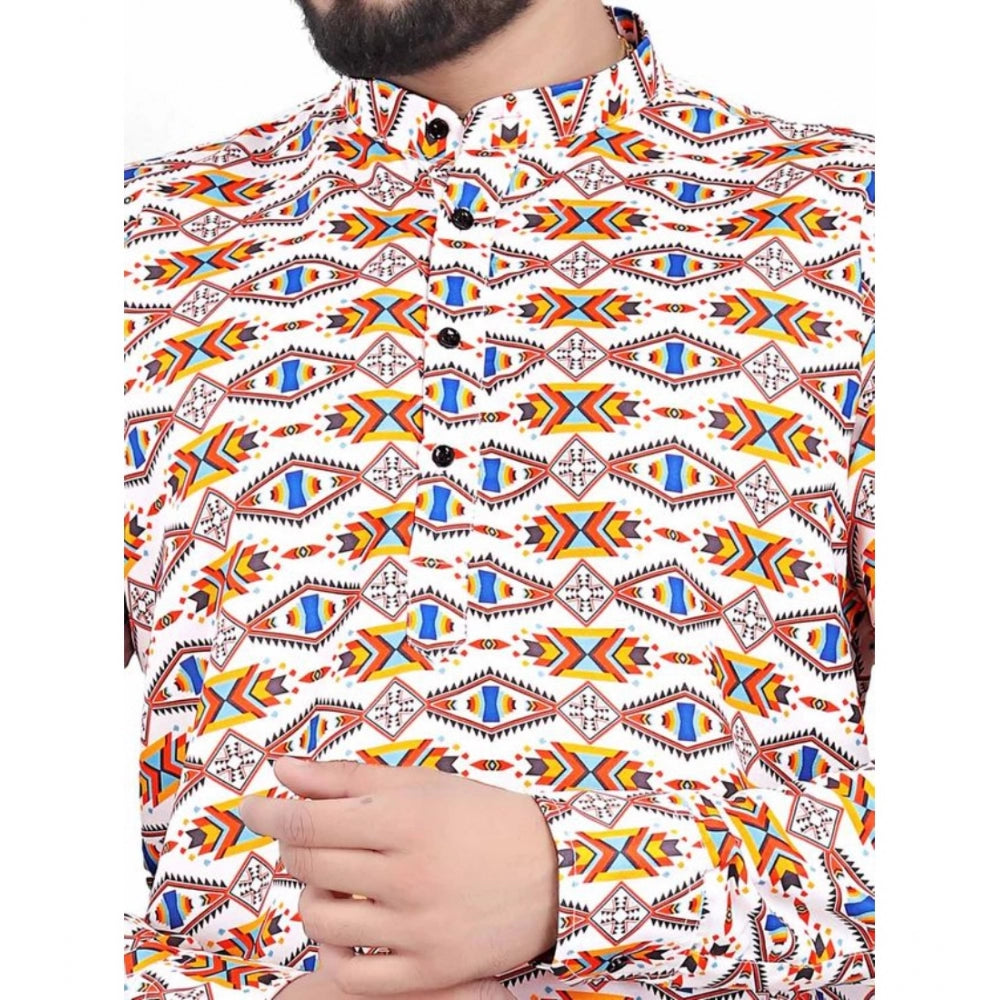 Men'S Cotton Blended Printed Full Sleeve Shortkurta (Multicolo