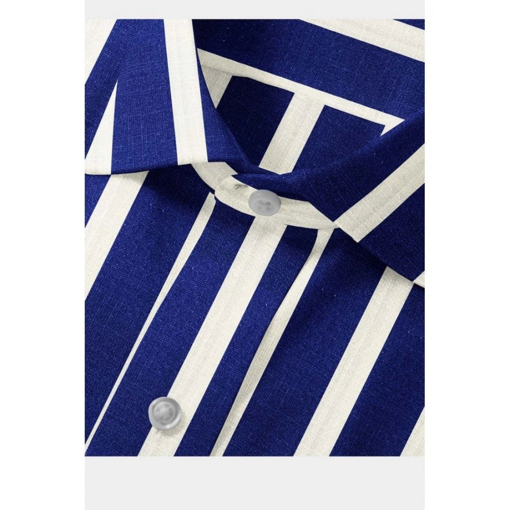 Men'S Cotton Blended Striped Full Sleeve Shirt (White-Blue)