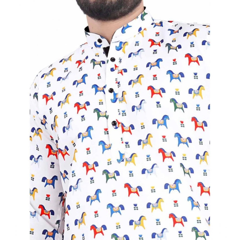 Men'S Cotton Blended Printed Full Sleeve Shortkurta (Multicolo