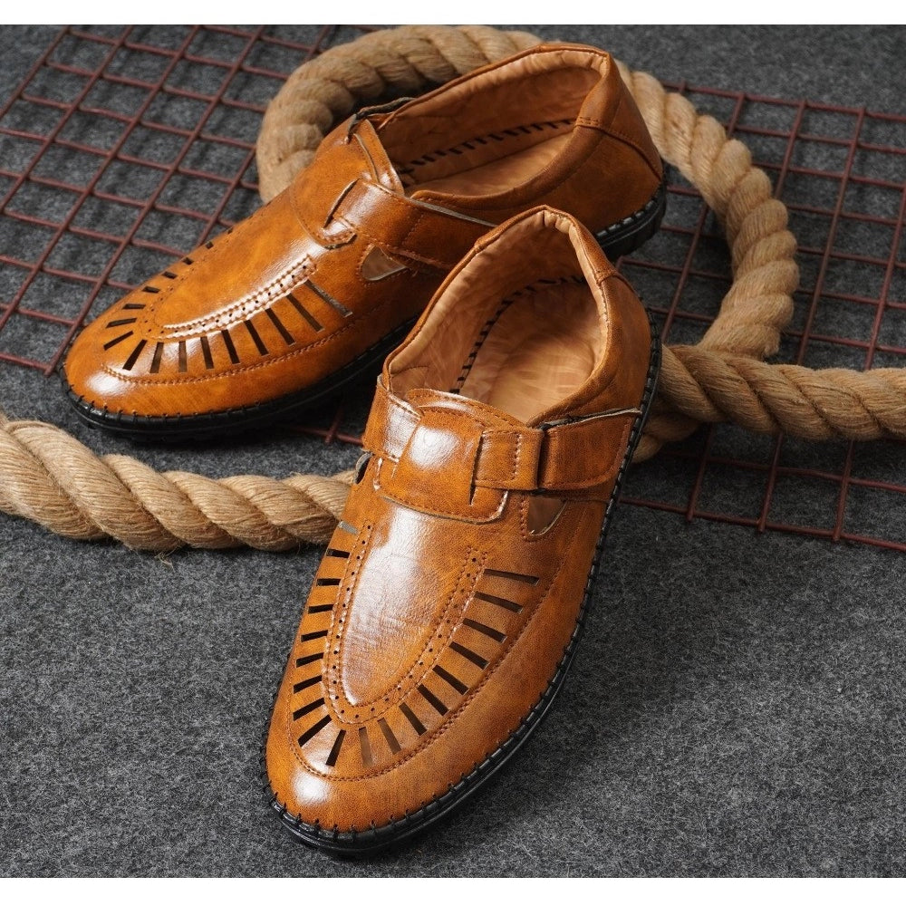 Men'S Faux Leather Sandal (Tan)
