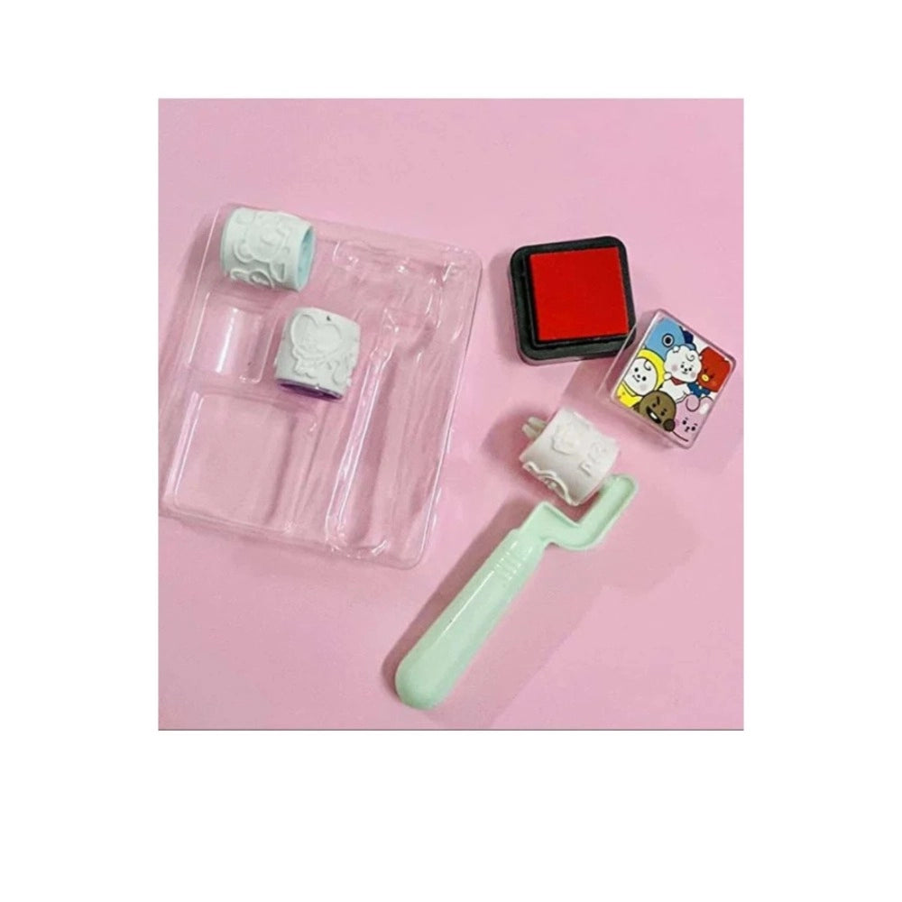 Pack Of_2 Roller Seal Stamp With Ink Pad For Diy Kids Handle Rubber St