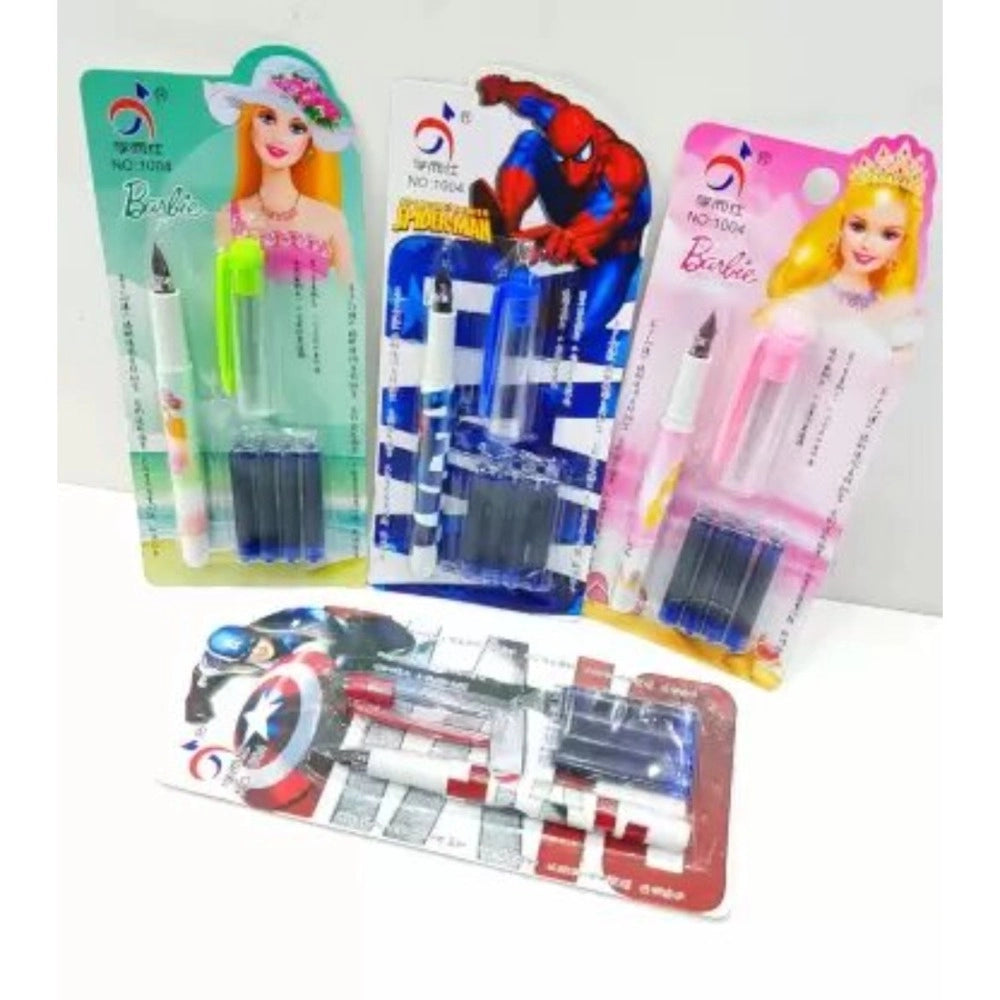 Pack Of_4 Fountain Pen With Four Blue Ink Cartridges | Plastic | Stati