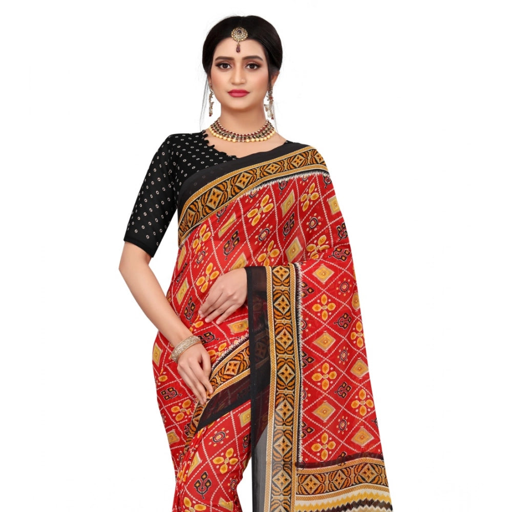 Women'S Georgette Floral Print Saree With Unstitched Blouse 5.
