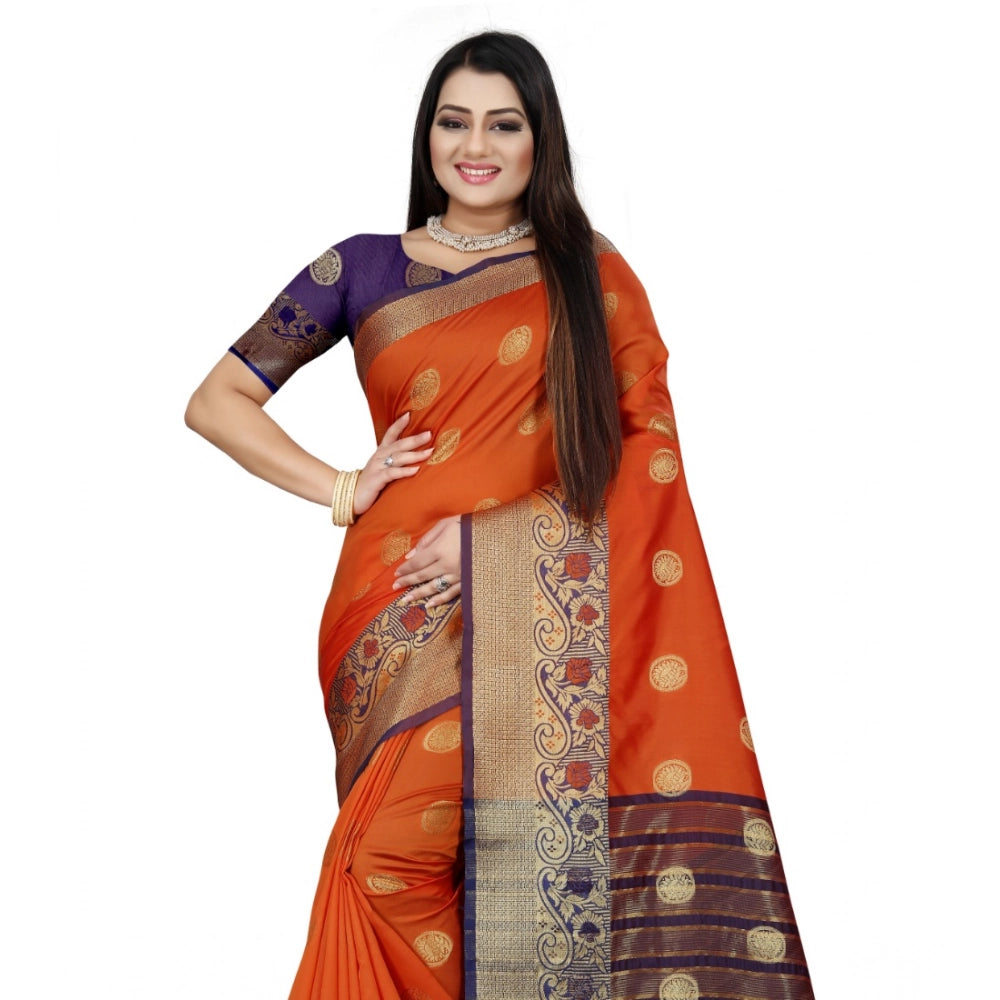 Women'S Silk Blend Woven Saree With Unstitched Blouse 5.5Mtr (
