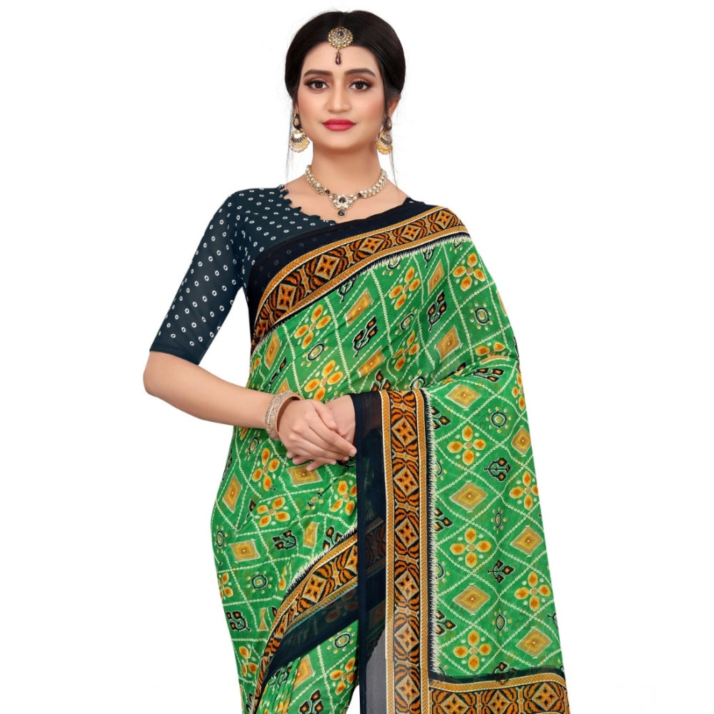 Women'S Georgette Floral Print Saree With Unstitched Blouse 5.