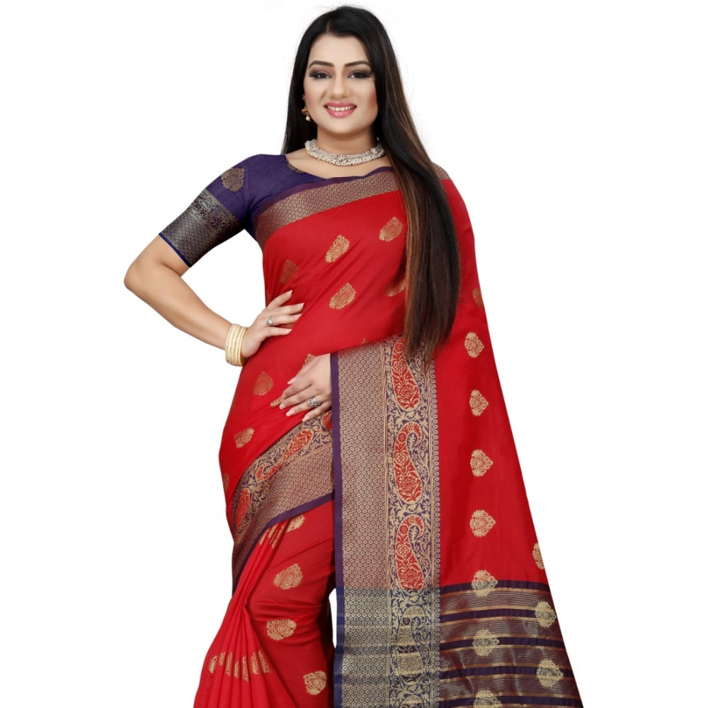 Women'S Silk Blend Woven Saree With Unstitched Blouse 5.5Mtr (