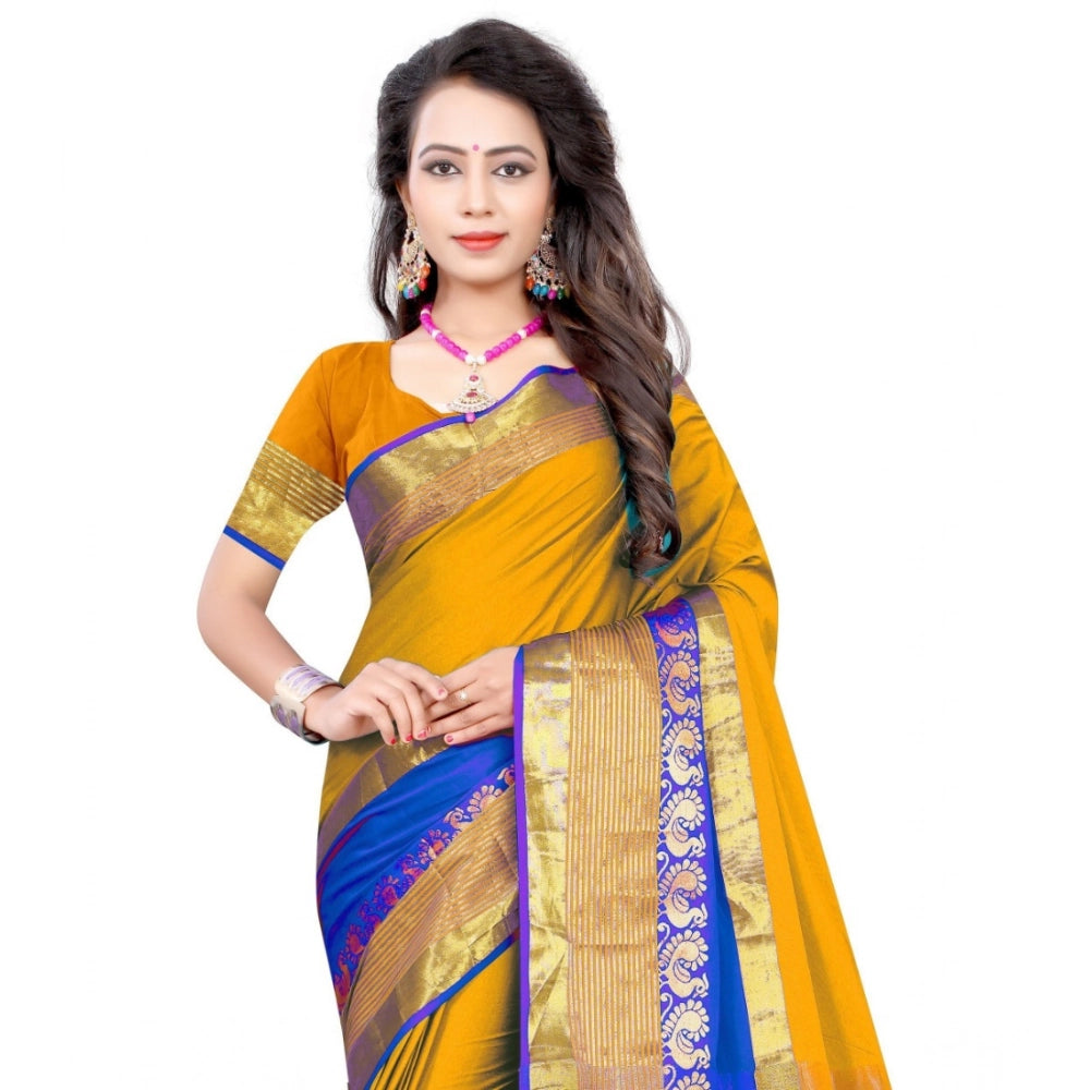 Women'S Jacquard Woven Saree With Unstitched Blouse 5.5Mtr (Ye