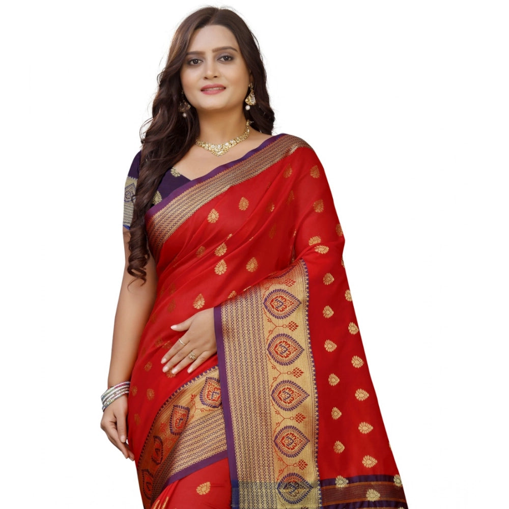 Women'S Silk Blend Woven Saree With Unstitched Blouse 5.5Mtr (