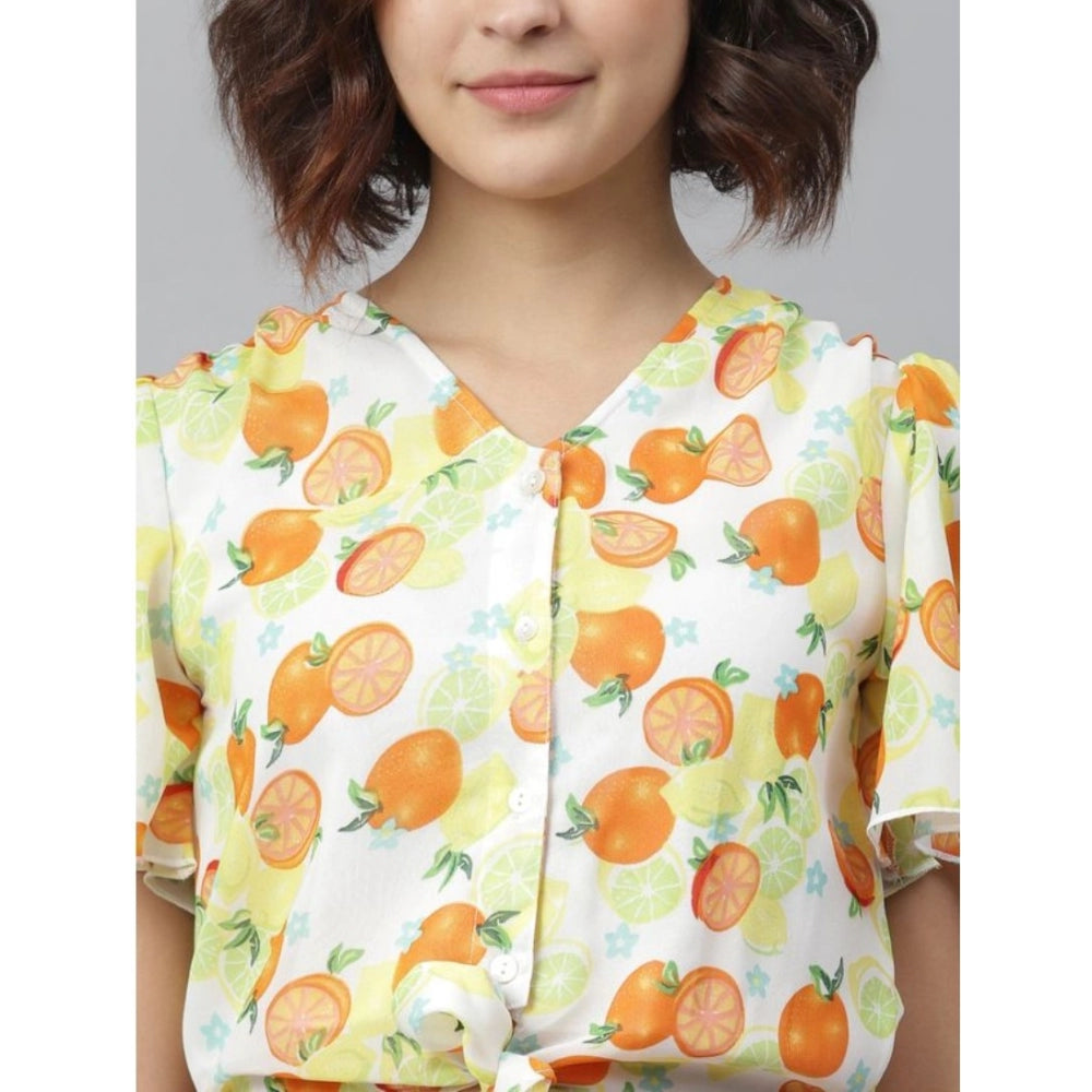 Women'S Polyester Printed Flutter Above Knee Dress (Orange - Y