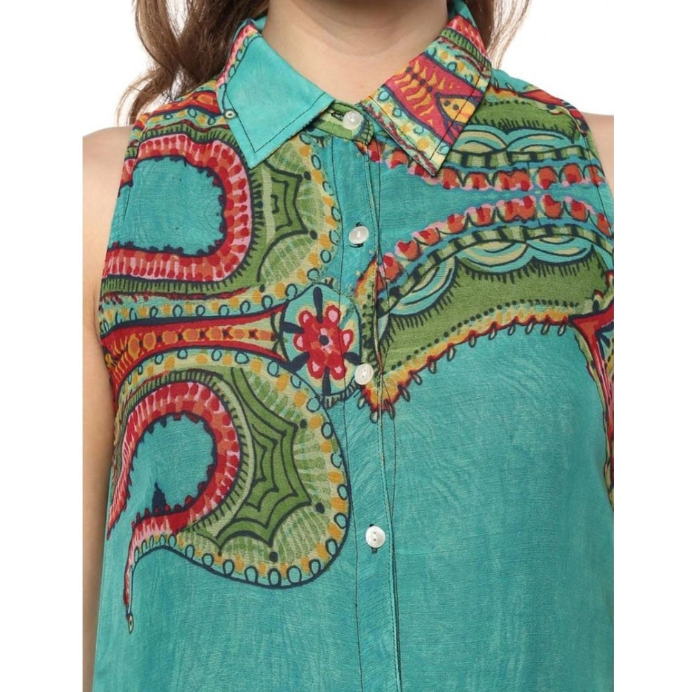 Women'S Polyester Floral Sleeveless Below Knee Dress (Multicol