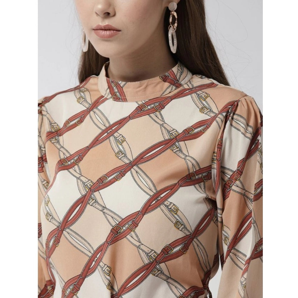 Women'S Polyester Checkered Long Sleeves Above Knee Dress (Off